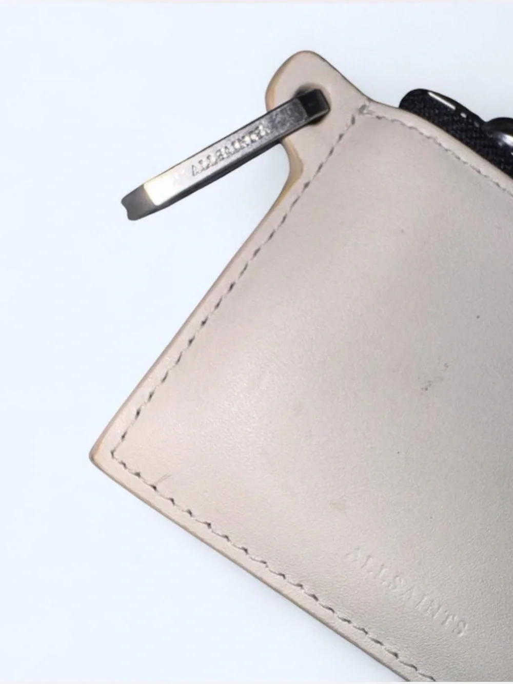 All Saints Leather Key & Card Holder in Cream with Black Trim